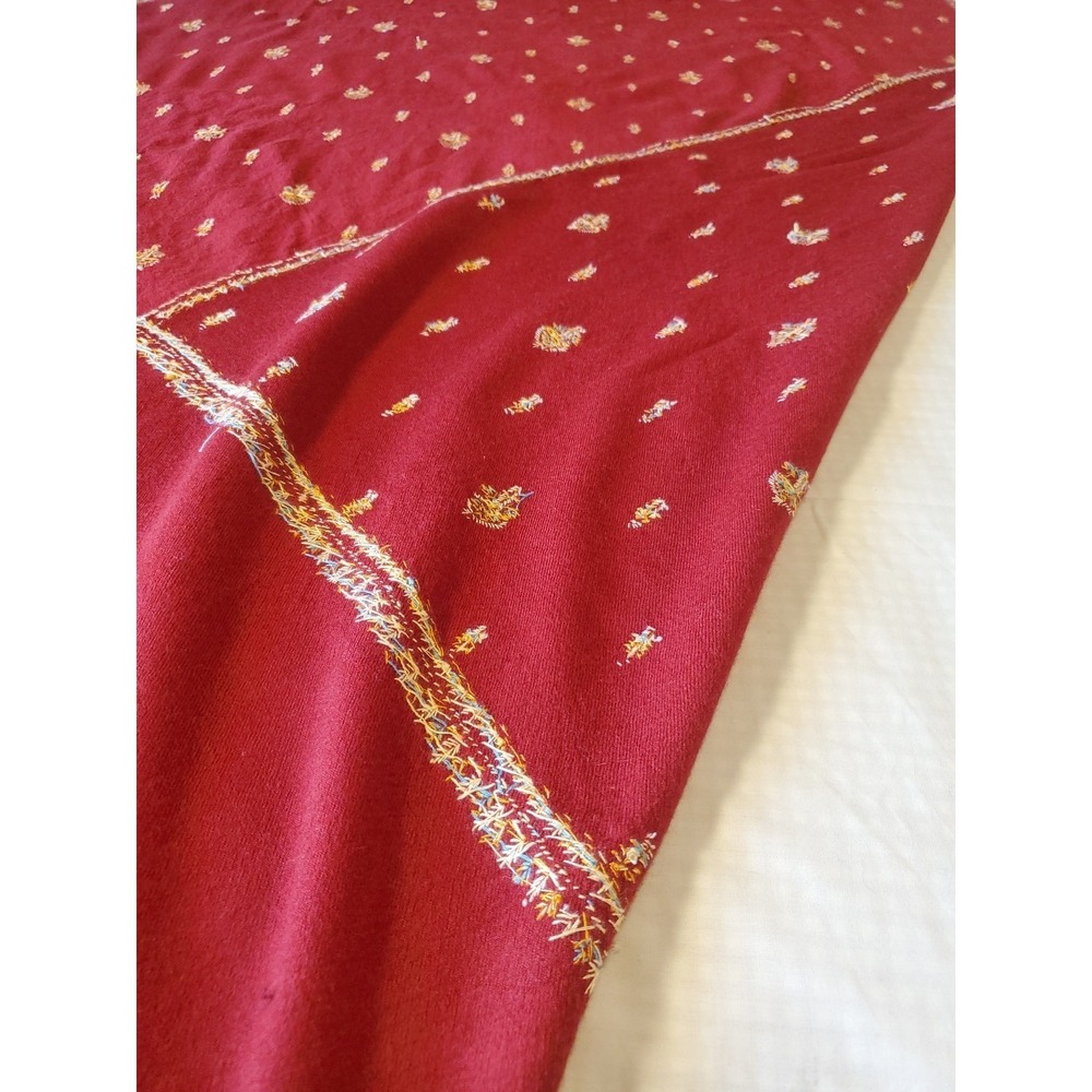 Vintage Gaurav Shawls Wool Hand Embroidered Long Fabric Red Abstract 36x75 - Picture 4 of 8